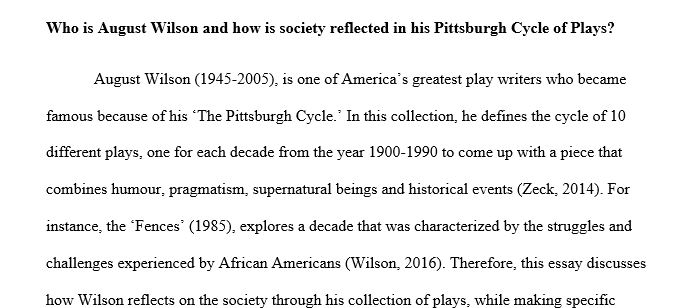 Research August Wilson and The Pittsburgh Cycle of plays