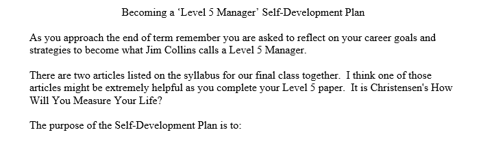 Becoming a ‘Level 5 Manager’ Self-Development Plan