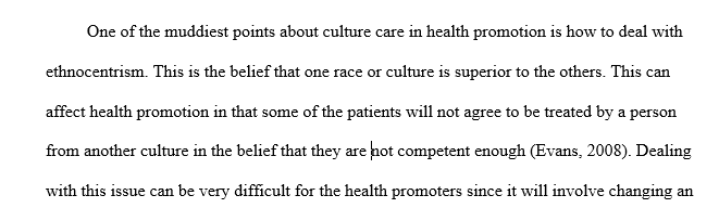 Culture and cultural care in health promotion