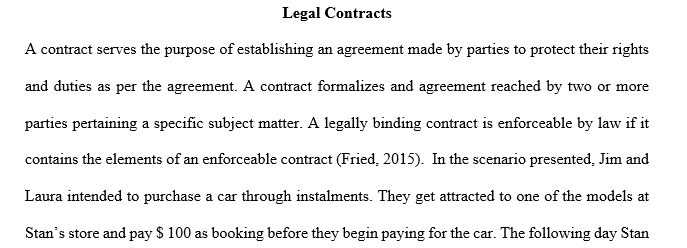 Define the elements of a legal contract