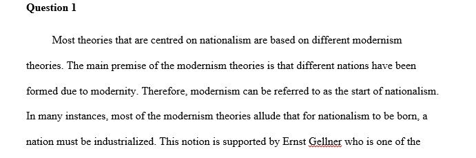 Describe Modernism as a theory of Nationalism