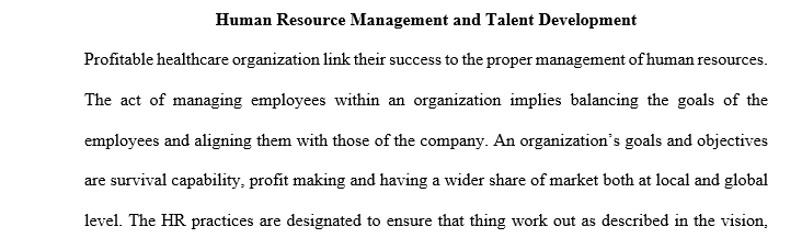Human Resource Management and Talent Development