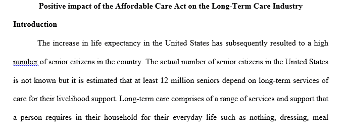 Impact of the Affordable Care Act on the long-term care industry