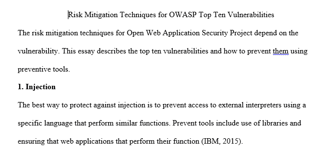 Risk Mitigation Techniques for the OWASP Top Ten Vulnerabilities