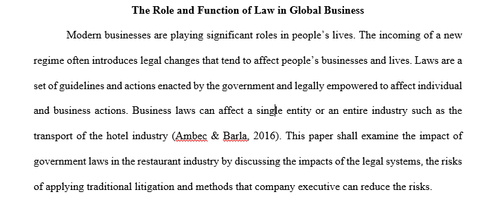 The Role and Function of Law in Global Business