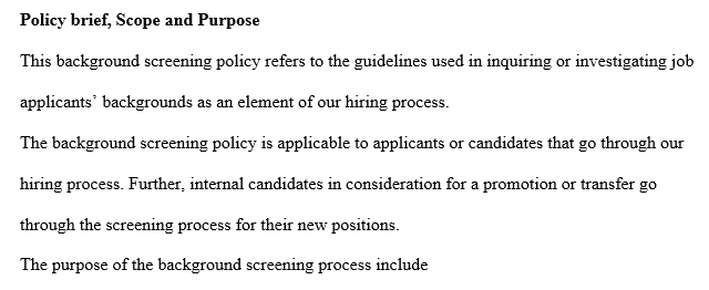 Create a policy for Background Screening for applicants.