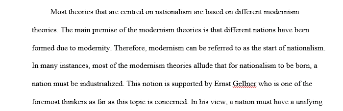 Describe Modernism as a theory of Nationalism.