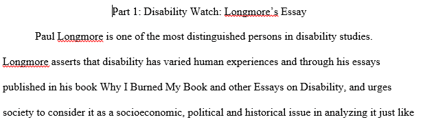 Disability watch: Longmore’s Essay