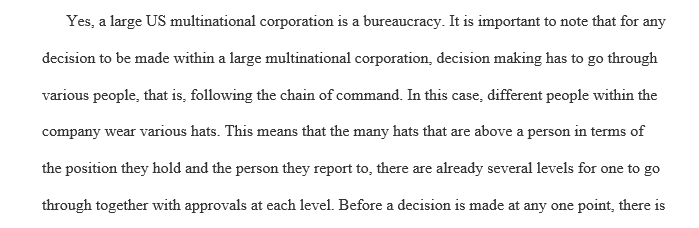  Do you consider a large US multinational corporation to be a bureaucracy