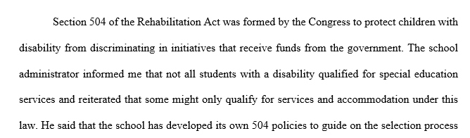 Eligibility of students under section 504 federal law