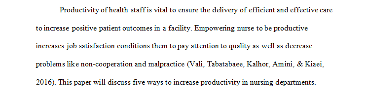 activities that can be done to improve productivity in the department