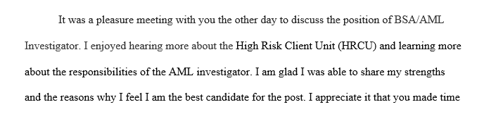 Interview follow up email on compliance position