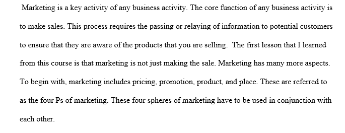 Principles of marketing reflection