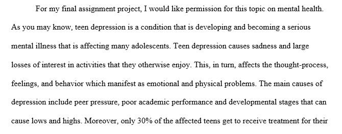 Project proposal on teen depression