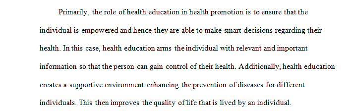 Explain the role of health education in health promotio