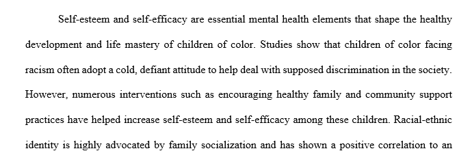 Self-efficacy and self-esteem in children of color who face racism