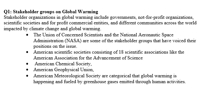 Stakeholder groups on Global Warming