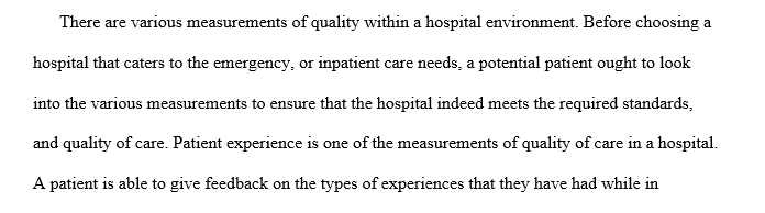 measurements of quality of care in a hospital 