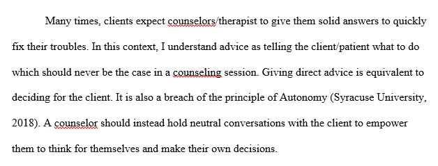  understanding of advice giving within the counseling relationship