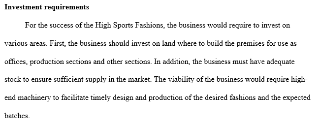 High Sports Fashions Submission Plan