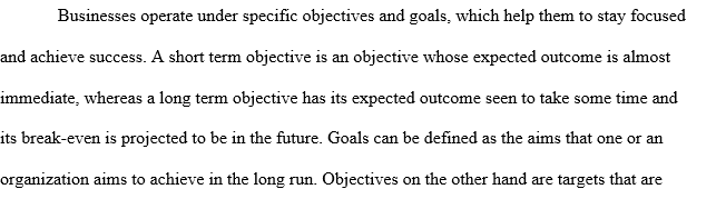 Relationship between objectives and goals