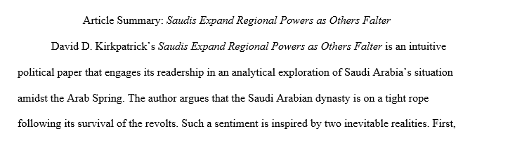 Summary of Saudis Expand Regional Power