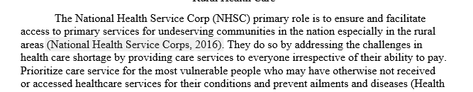 The role of the National Health Service Corp