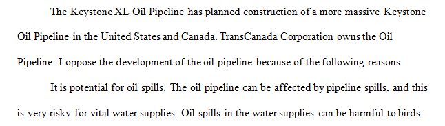 write two reasons to against the pipeline or two reasons to support