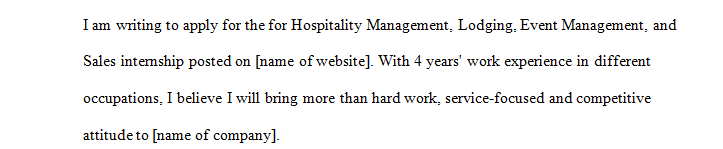  internship in Hospitality Management