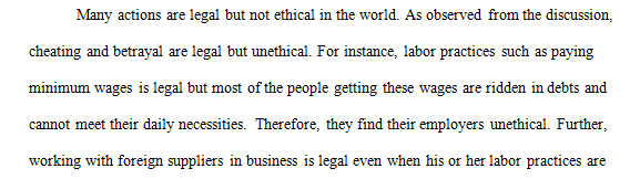 An action that is legal but not ethical and one that is ethical but illegal