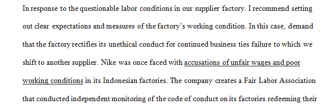 Recommendation regarding the issue of unfavorable labor conditions in our supplier's factory