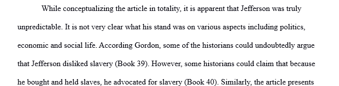 A Reaction to the Jefferson in His Time by Gordon