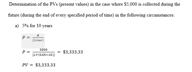 Determination of present values