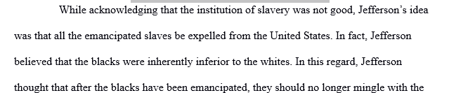Jefferson’s Idea on Emancipated Slaves