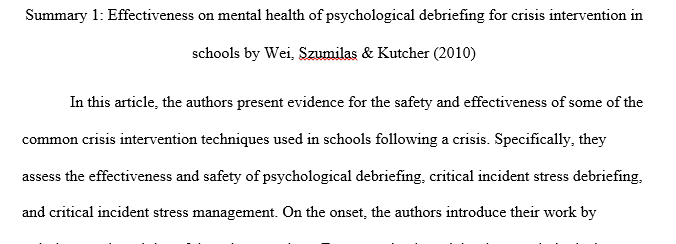 Psychological debriefings and critical incident stress debriefings