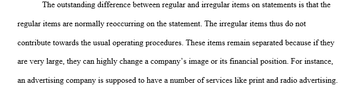 Regular and irregular items on an income statement