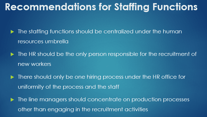 Staffing function and training