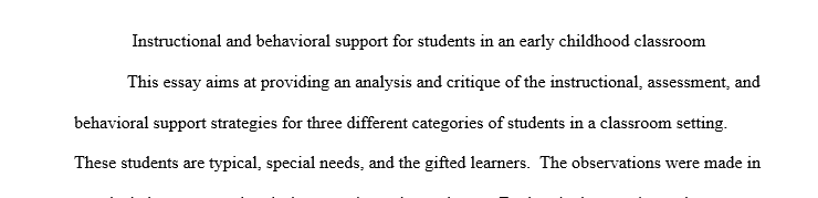 Behavioral Support of Students