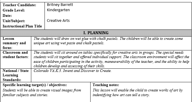 Creative art lesson plan