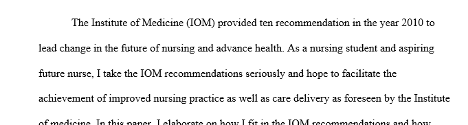 Future of nursing recommendations