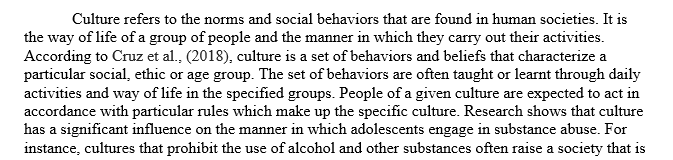Influence of culture on substance use among adolescents