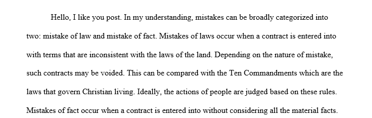 Legal concept of mistake in the consent to a contract