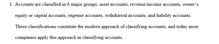 Major groups of accounts