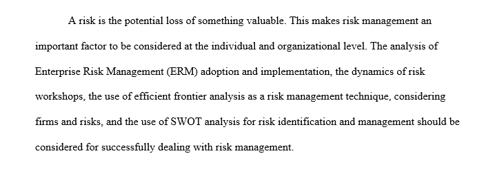 Managerial Risk analysis and Decisions