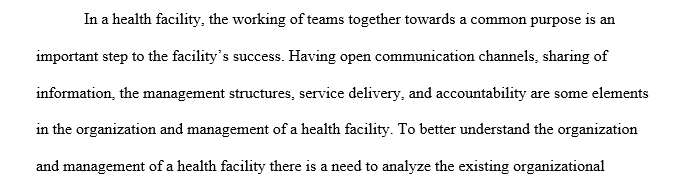 Organization and Management of a Health Facility