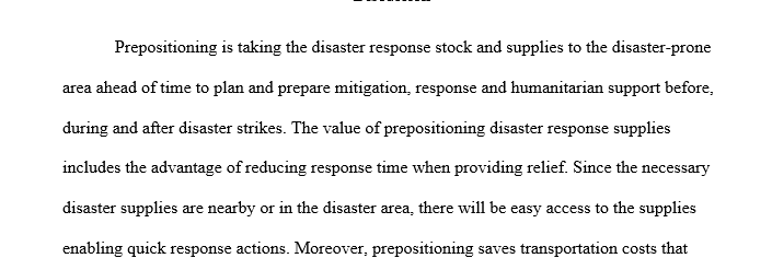 Value of prepositioning disaster supplies