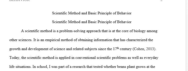 Scientific method and basic principles of behaviour