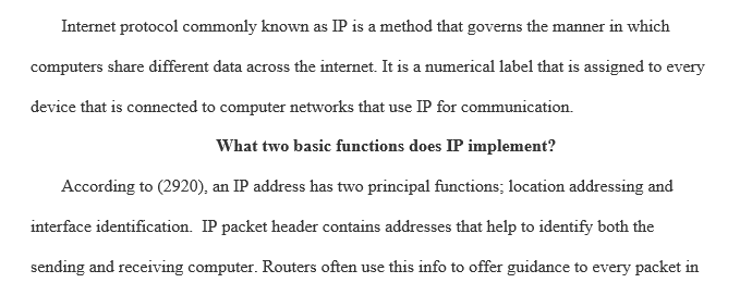 Two basic functions does IP implement