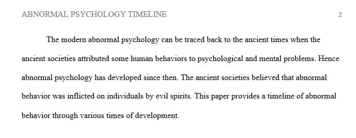 Create a timeline that displays the development of abnormal psychology