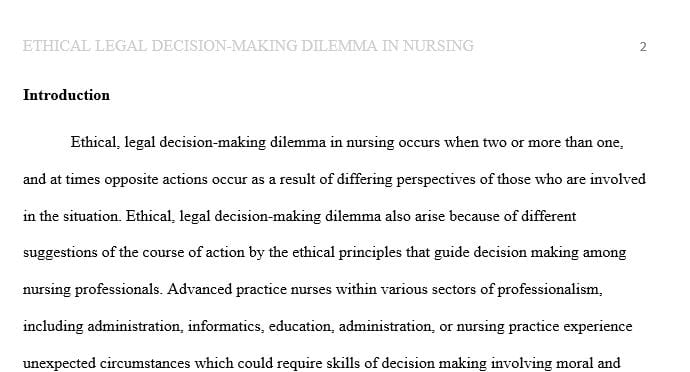 Create an ethical legal decision-making dilemma involving an advanced practice nurse in the field of education